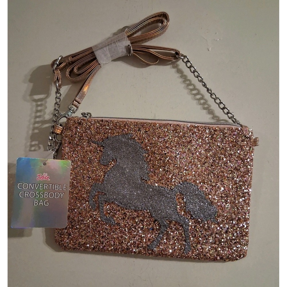 Vtg Y2K Justice Crossbody Purse Pink Silver Iridescent‎ Unicorn NWT